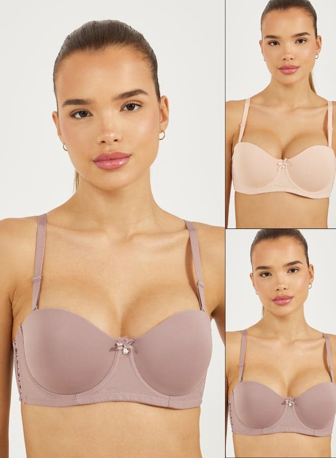 Pack of 2 Padded Wired Criss Cross Wing Detail T-Shirt Bras - Image 1