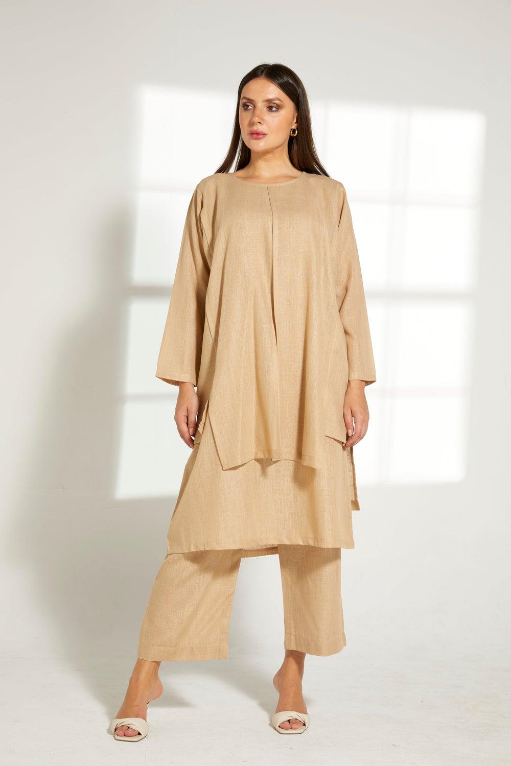 Crew Neck Double Layered Top & Pants Set - Image 1