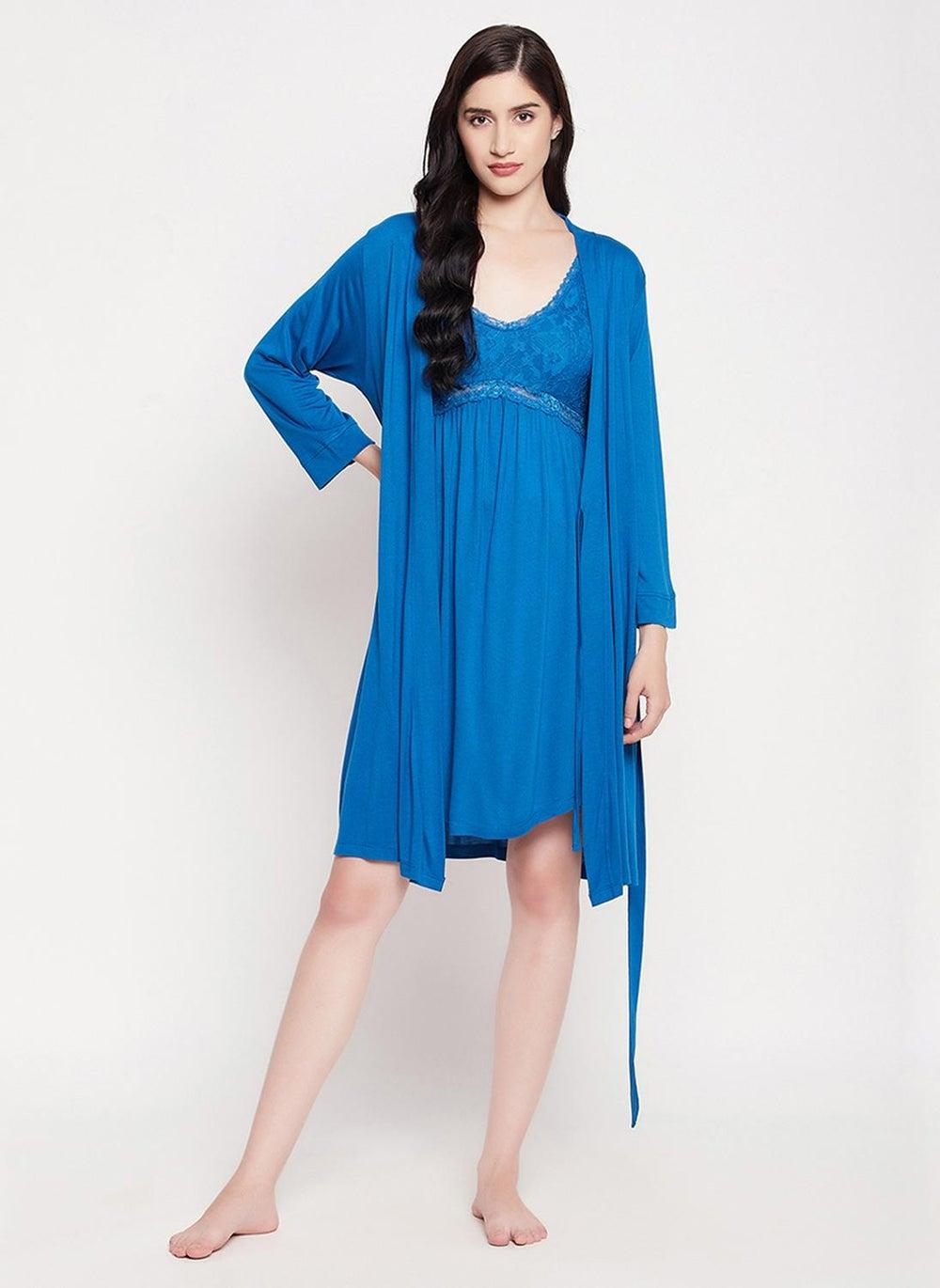 Clovia Chic Basic Robe in Cobalt Blue - Image 1