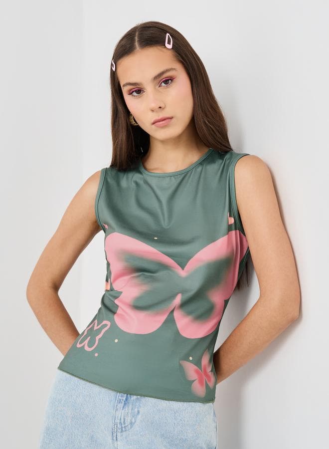Take Two Floral Print Sleeveless Round Neck Top - Image 1