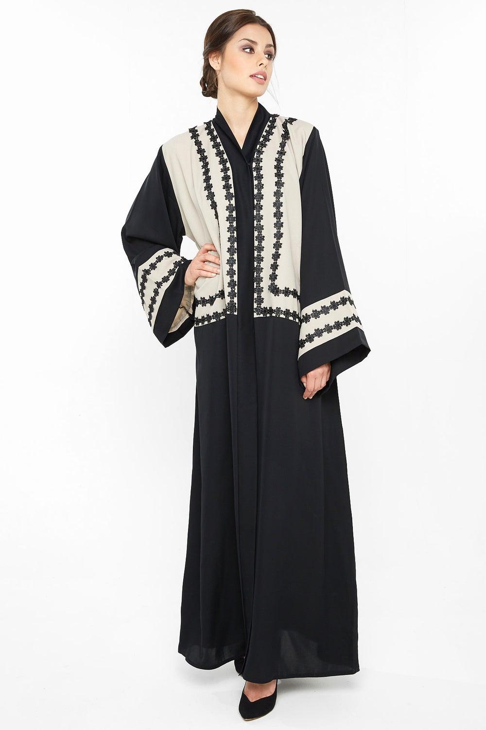 Casual Floral Abaya with Sheer Detailing Aj382A - Image 1