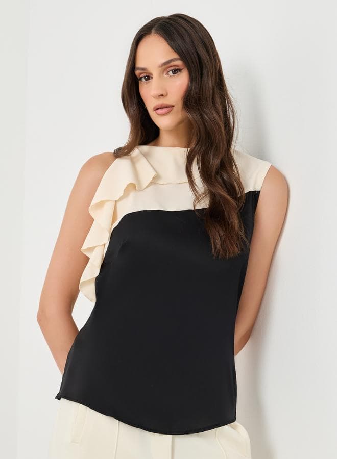 Styli Contrast Ruffle Trim Sleeveless Blouse - Image 1
