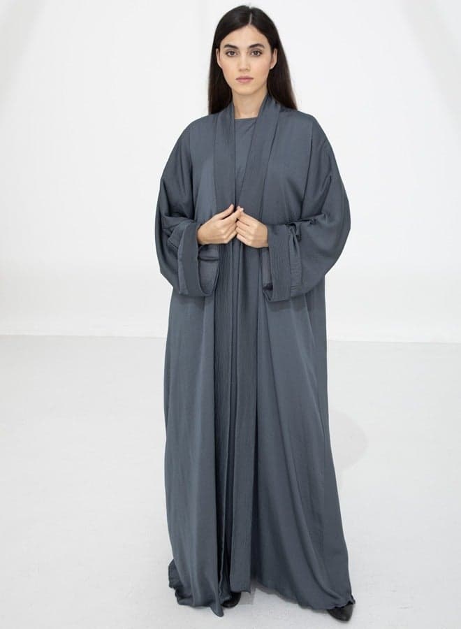 Grey Harir Maqsood 3-Piece Open Abaya Set - Image 1