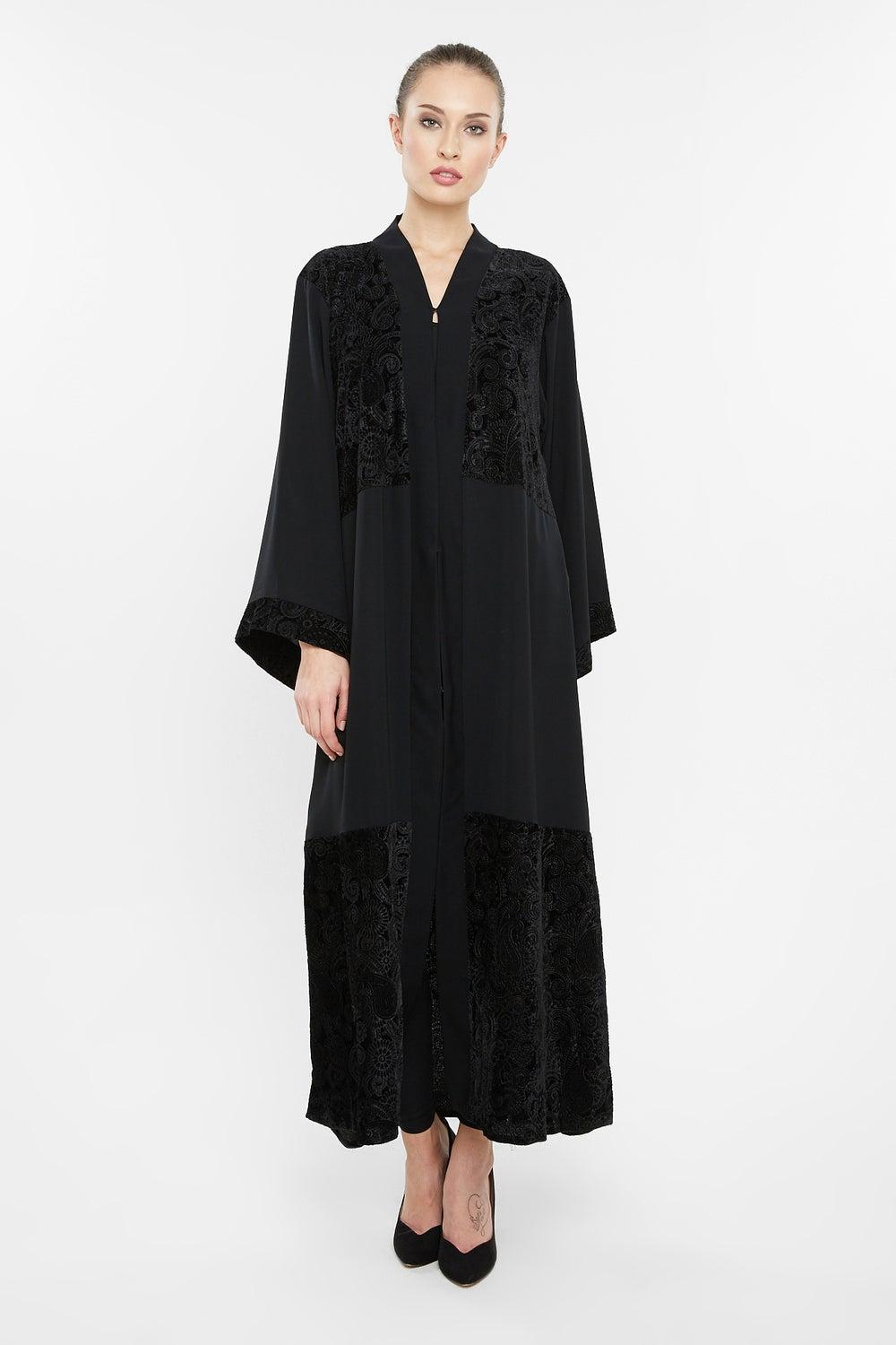 Floral Velvet Detail Casual Abaya AJ142A - Image 1