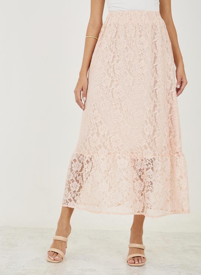 Styli Lace Insert Maxi Skirt with Elastic Waistband - Image 1