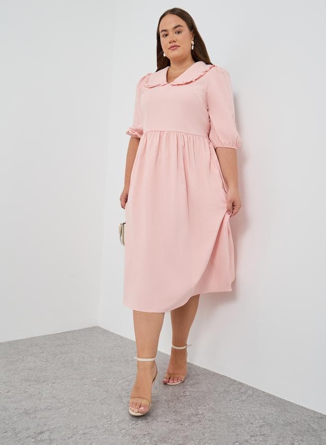 Plus Size Peter Pan Balloon Sleeve Midi Dress - Image 1