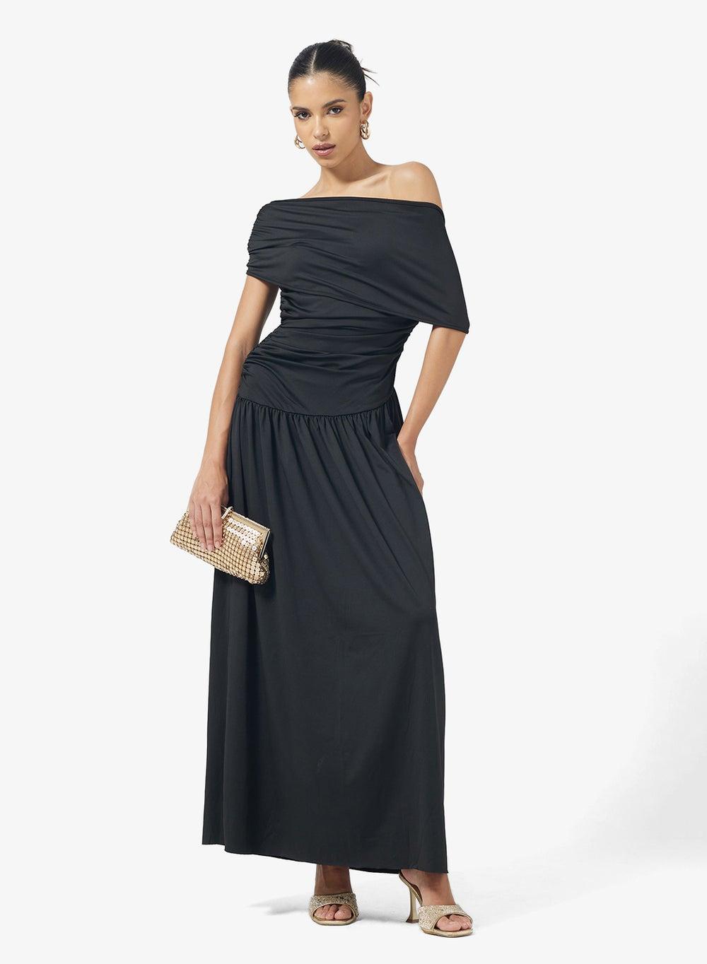Draped Drop Waist Pleated Midi Dress - Image 1
