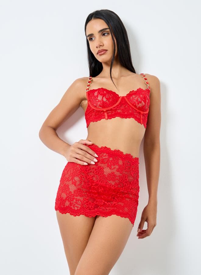 Embellished Strap Lace Corset and Skirt Thong Set - Image 1