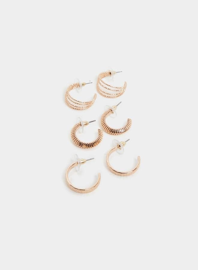 Set of 3 Gold Hoop Earrings - Image 1