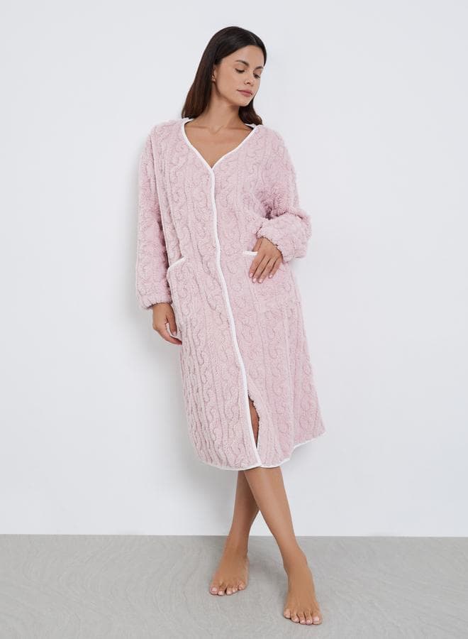 Styli Cable Fleece Contrast Trim Pink Nightshirt Dress - Image 1