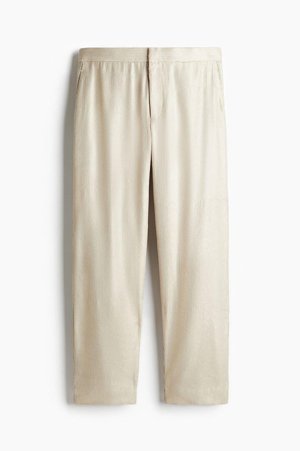 Relaxed Fit Sequined Trousers with Creased Legs - Image 1