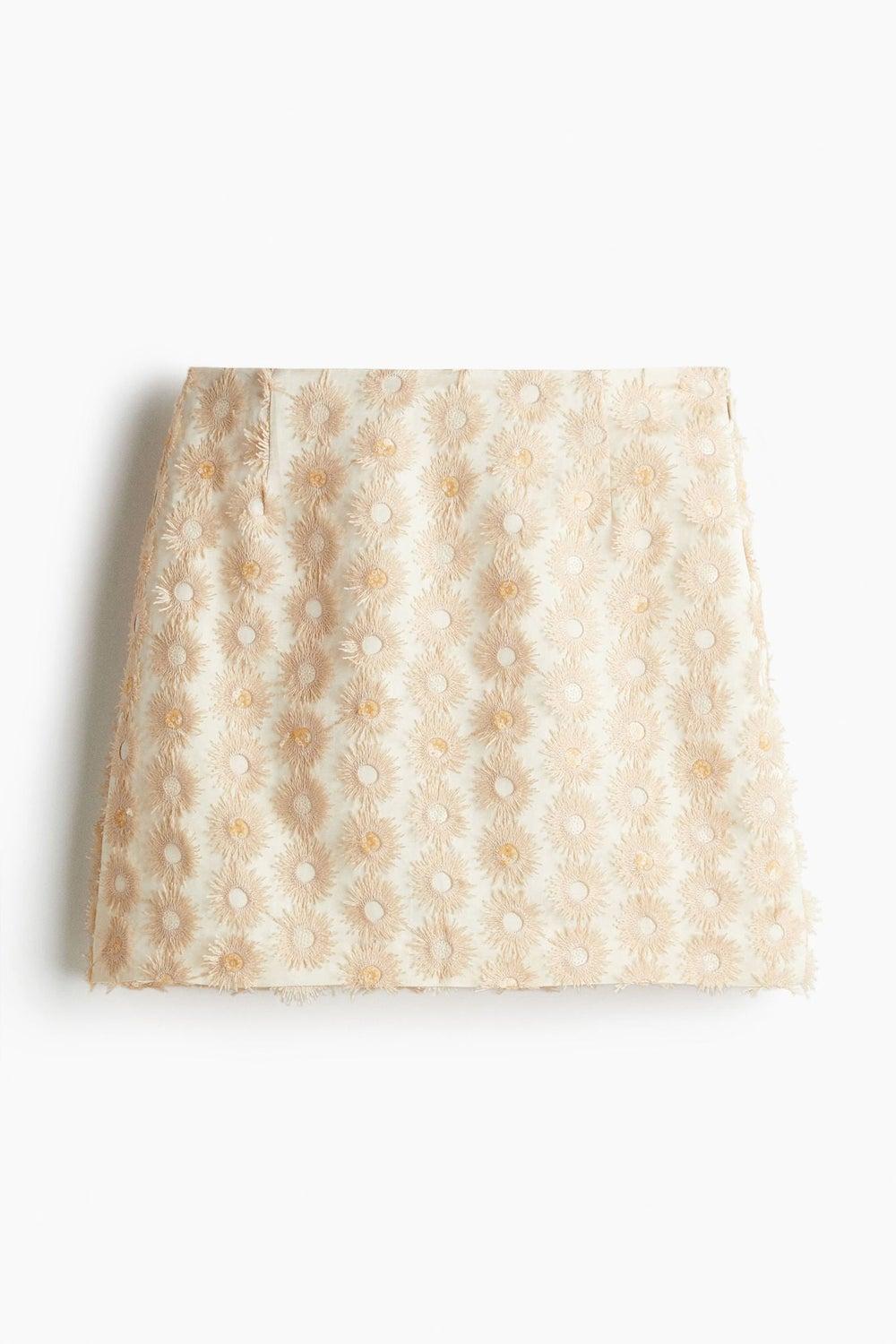 Floral Appliquéd Linen-Blend Mini Skirt - Image 1