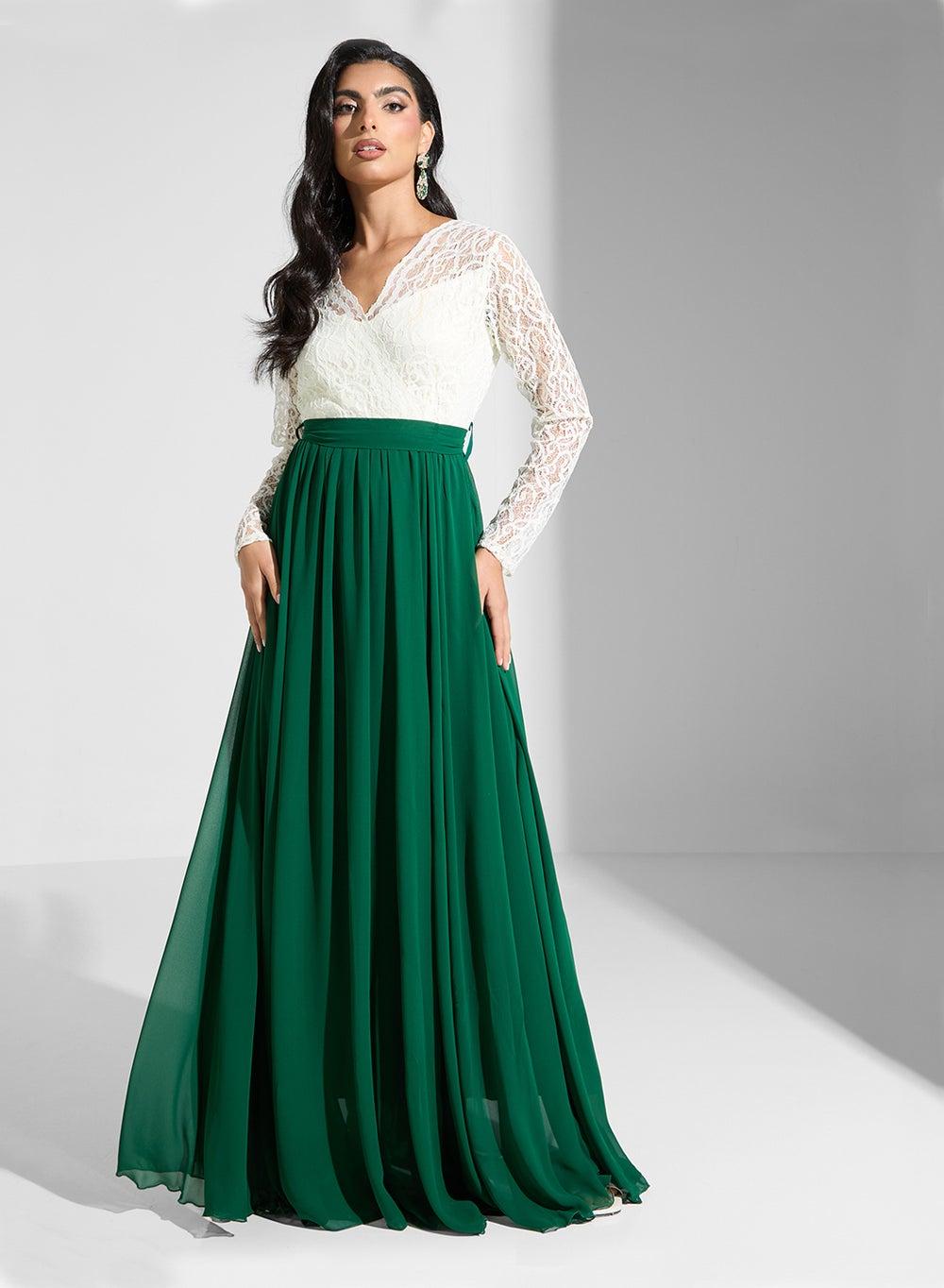 Lace Bodice Emerald Maxi Dress - Image 1