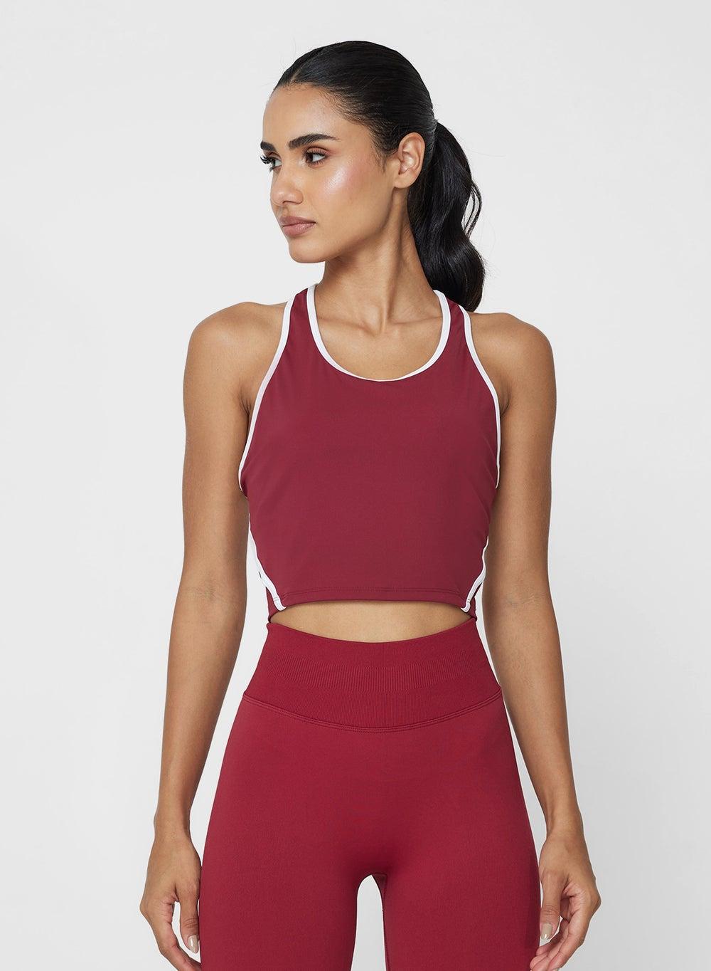 Racer Back Tank Top with Contrast Trim - Image 1