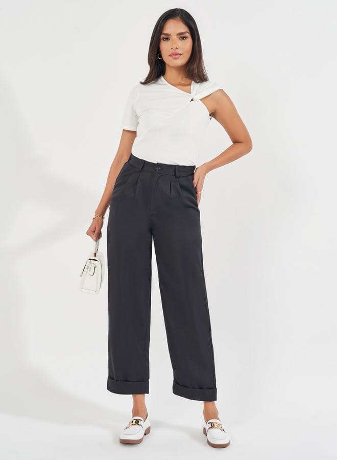 High Rise Turn-Up Hem Ankle Pants - Image 1