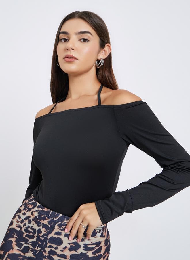 Take Two Black Long Sleeve Halter Neck Bodysuit - Image 1