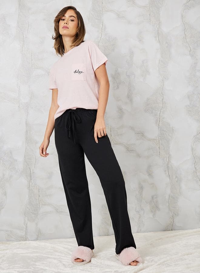 Relax Embroidered Pocket Tee & Pyjama Set - Image 1
