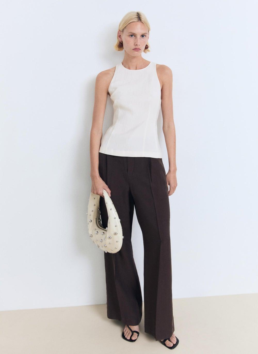 Fitted Halter-Neck Blouse with Wide Straps - Image 1