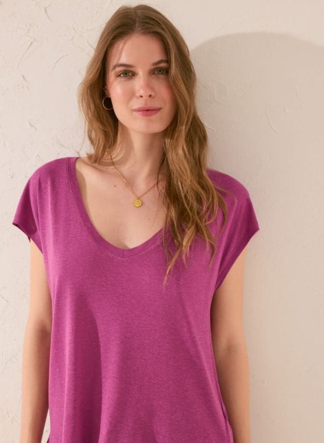 Purple Lilac Viscose Short Sleeve T-Shirt - Image 1