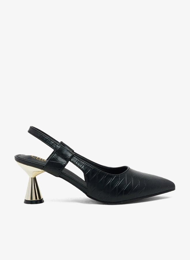 Criss Cross Print Pointed Slingback Heels - Image 1