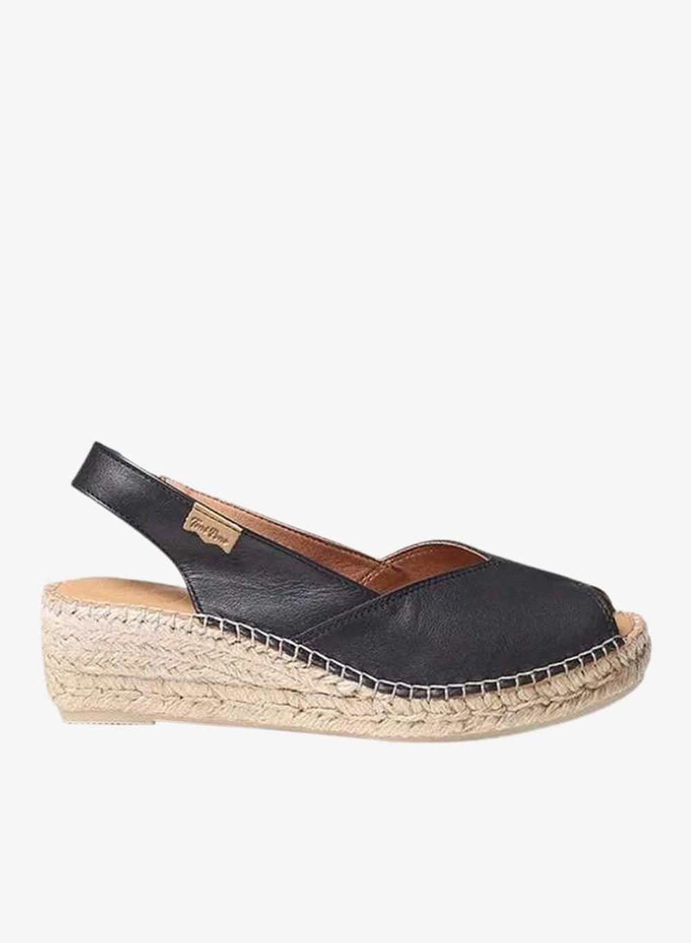 Bernia-P Black Women's Leather Espadrille Wedge Sandals - Image 1
