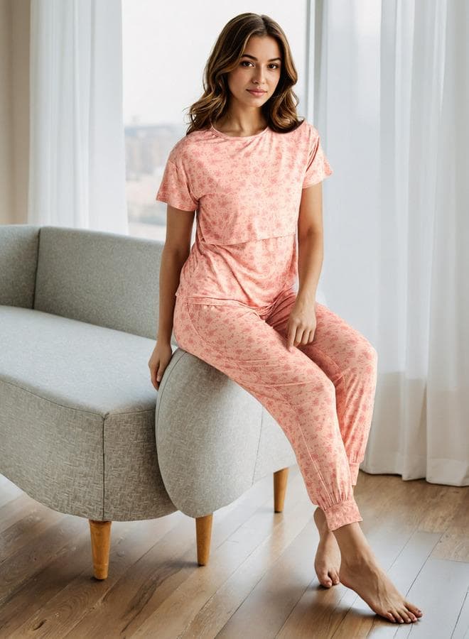 Printed Maternity Pyjama Set for Comfortable Nightwear - Image 1