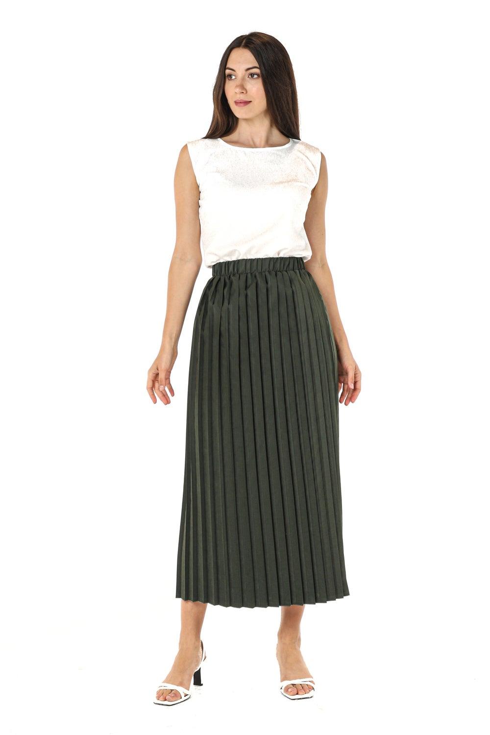 Pleated High Waist Midi Skirt - Image 1