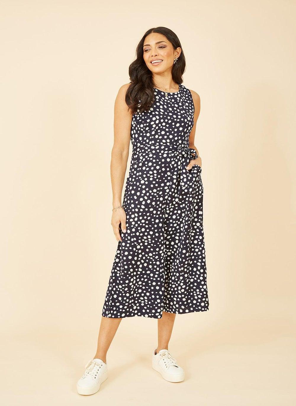 Blotch Print Culotte Jumpsuit with Tie Waist - Image 1