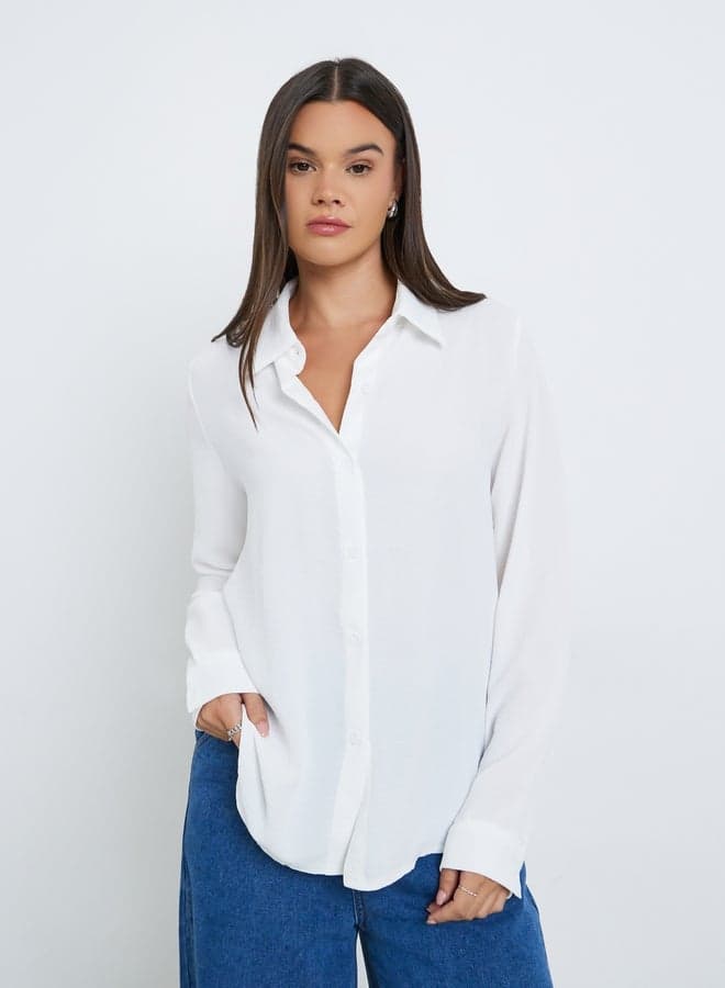 Styli Women White Collared Plain Shirt - Image 1