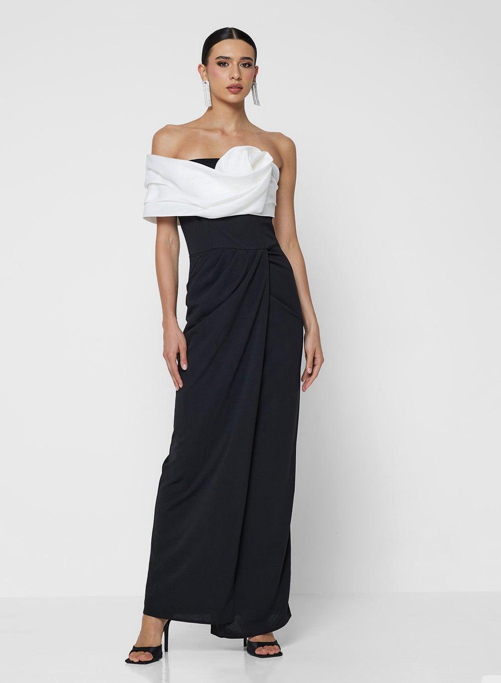 One Shoulder Floral Detail Maxi Dress - Image 1