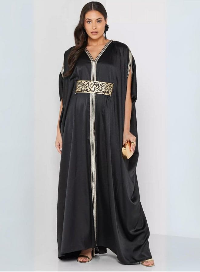 Aidaa Black Silk Kaftan with Hand Embroidery - Image 1