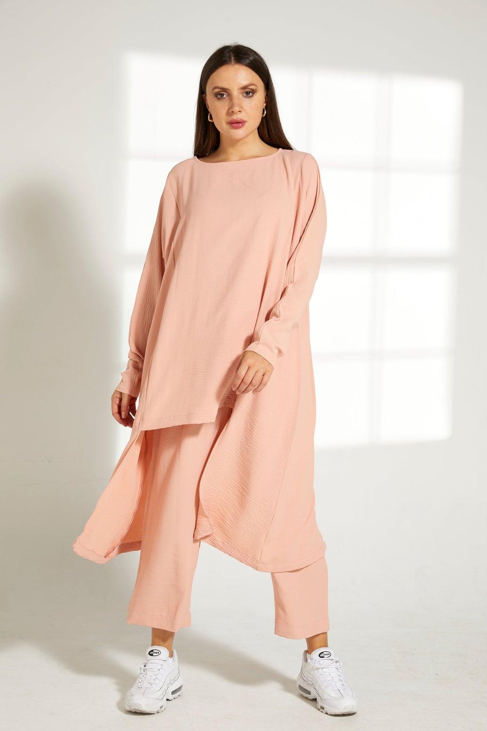 Asymmetric Boat Neck Top and Pants Set - Image 1
