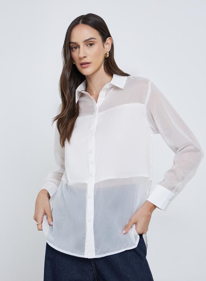 Styli Off-White Solid Spread Collar Buttoned Shirt - Image 1