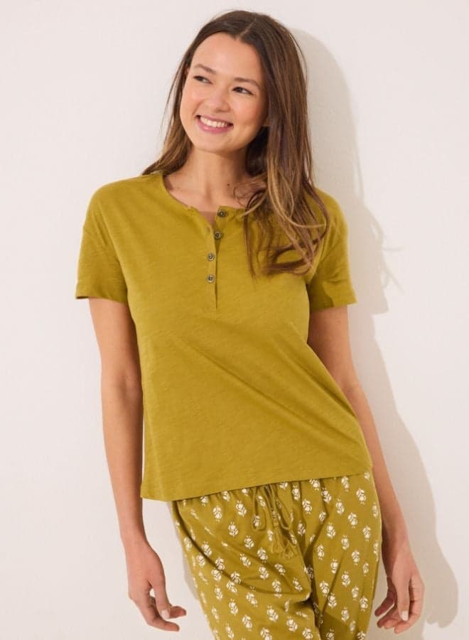 Khaki 100% Cotton Short Sleeve T-Shirt - Image 1