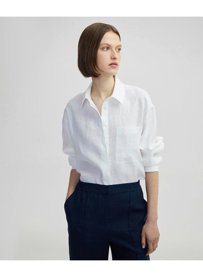 Regular Fit Linen Shirt with Hidden Placket - Image 1