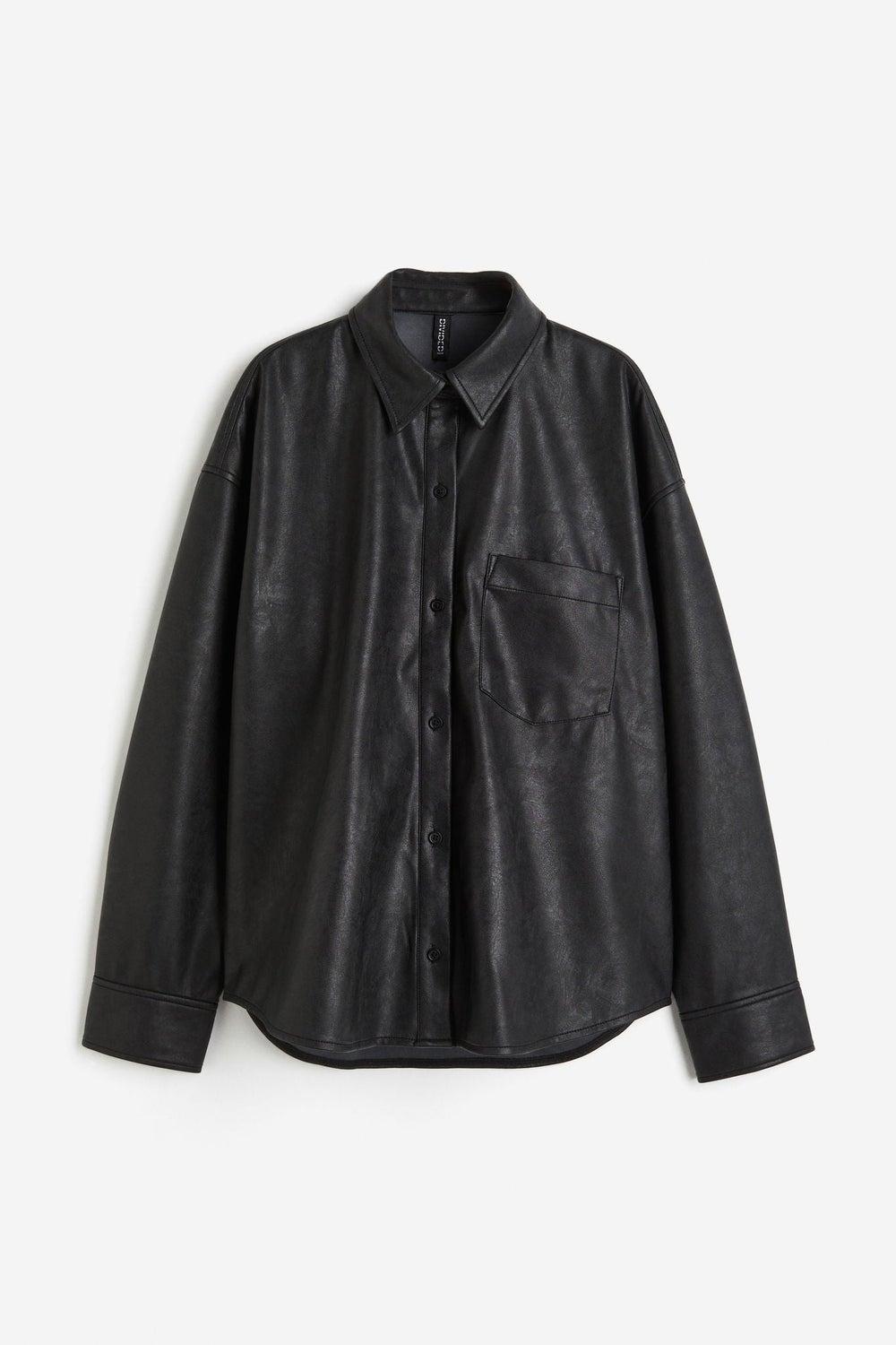 Oversized Coated Button-Detail Shirt - Image 1