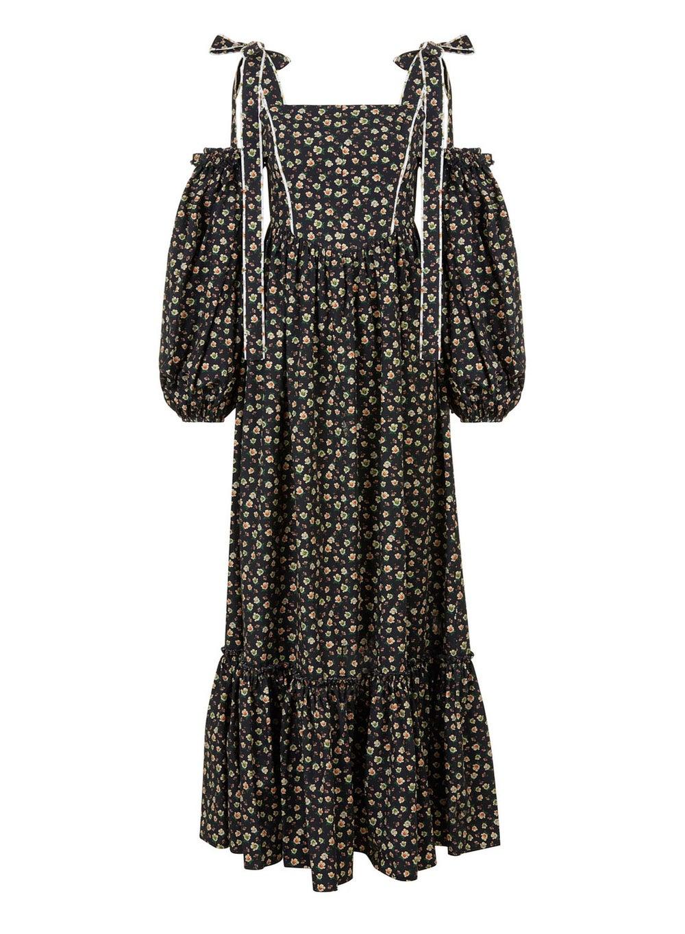 Floral Print Off-Shoulder Maxi Dress with Puff Sleeves - Image 1