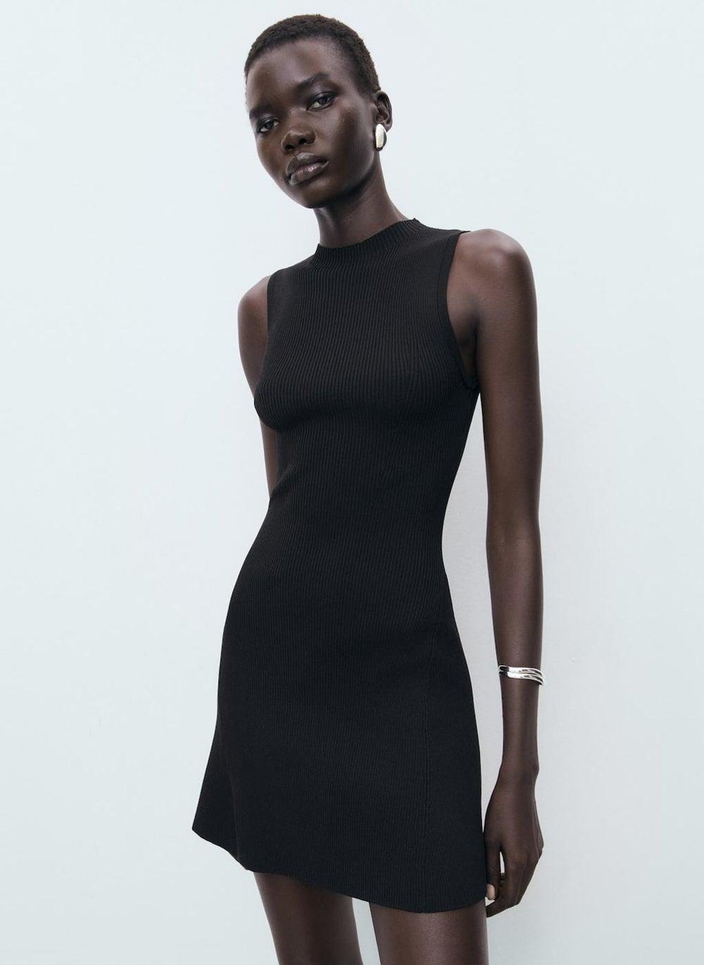 Short Knitted Mini Dress with Crew Neck - Image 1