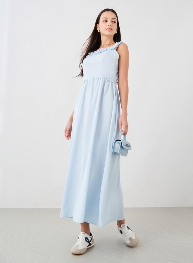 Solid Sleeveless Square Neck Midi Dress - Image 1
