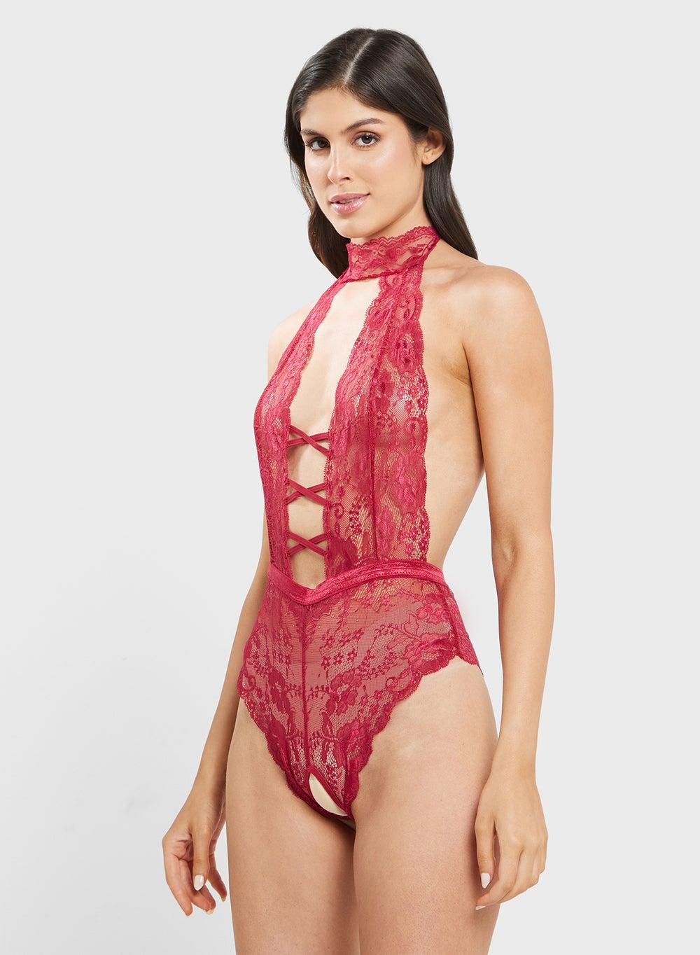 ELLA Lace Bodysuit with Tie-Up Detail - Image 1