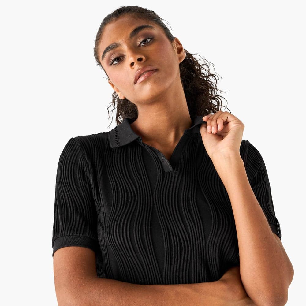 Jacquard Textured Polo T-Shirt for Women - Image 1