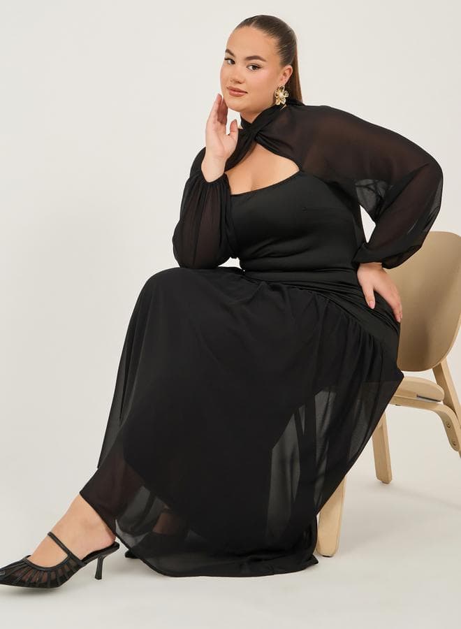 Styli Plus Size Black A-Line Maxi Dress - Image 1