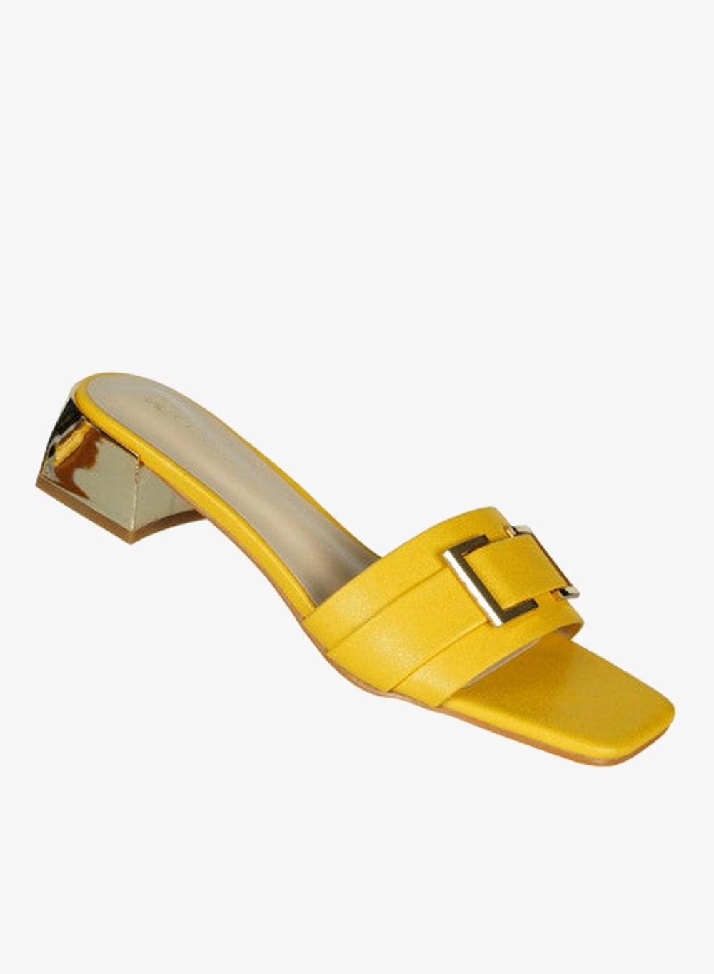 221-58 Zayna Yellow Mid Heel Slip-On Sandals - Image 1