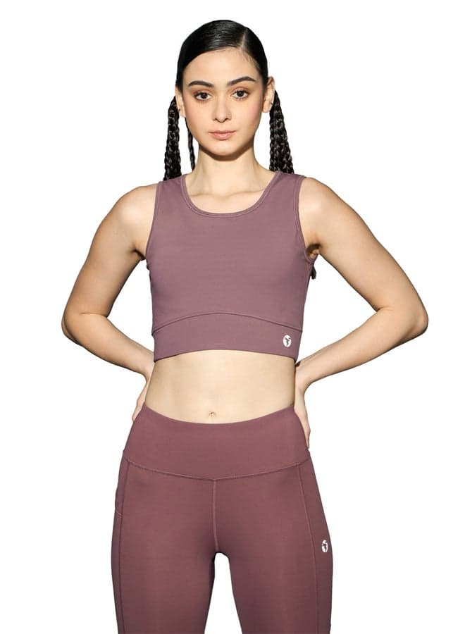Solid Padded Sports Bra with Logo Detail - Image 1
