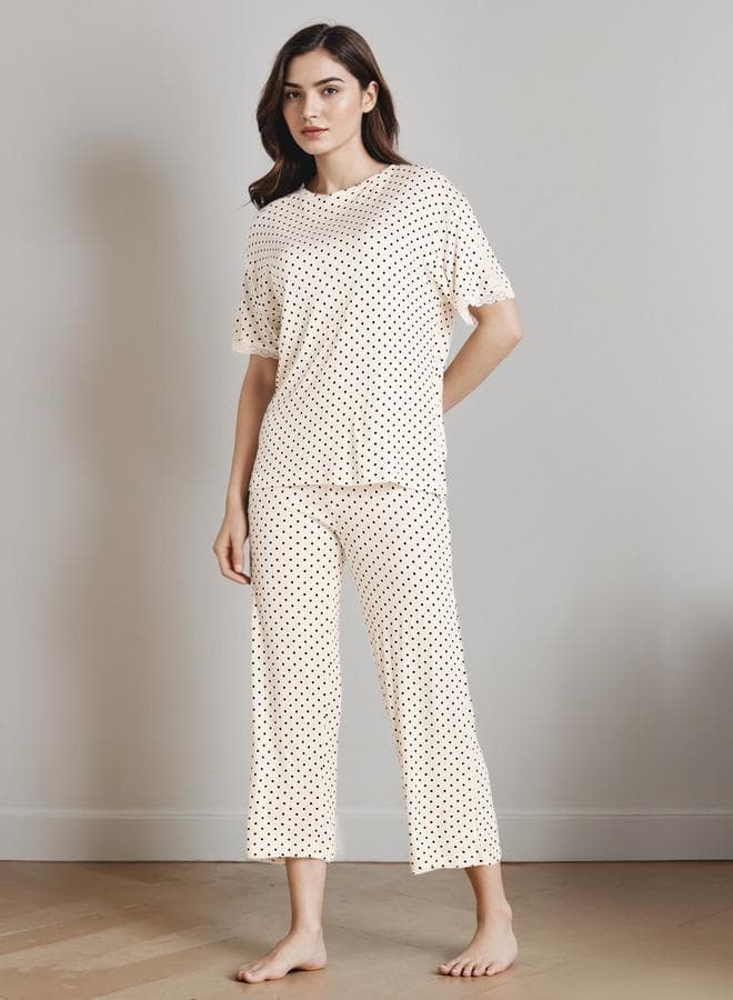 Polka Dot Print T-Shirt and Pyjama Set - Image 1