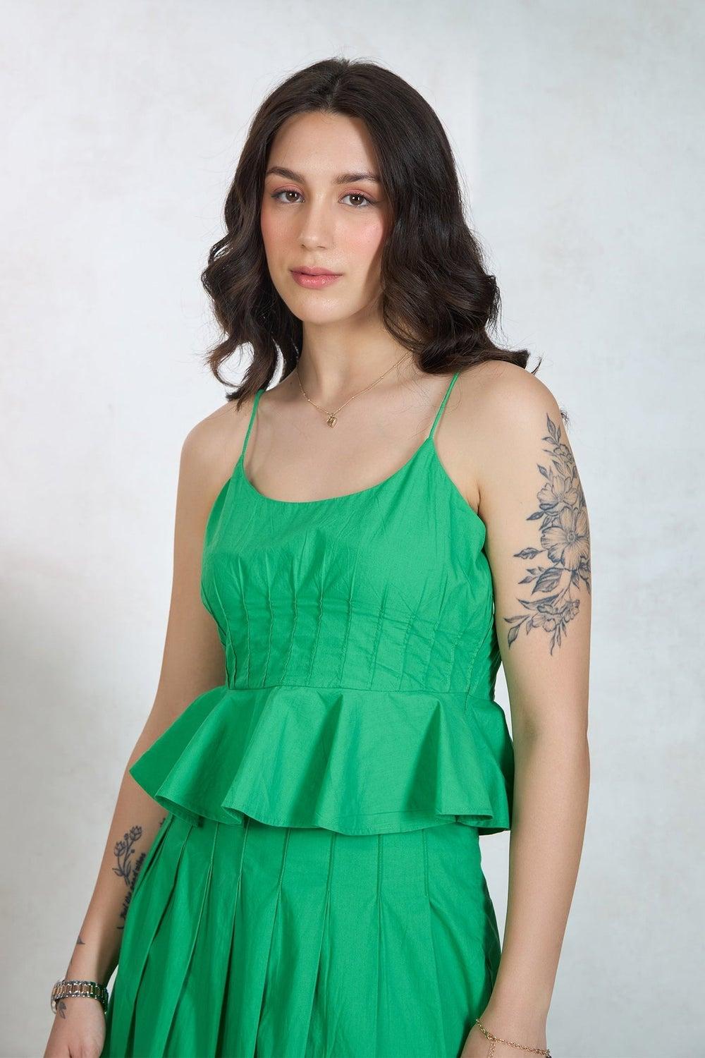 VIRGIO Cotton Peplum Pleated Flared Hem Top - Image 1