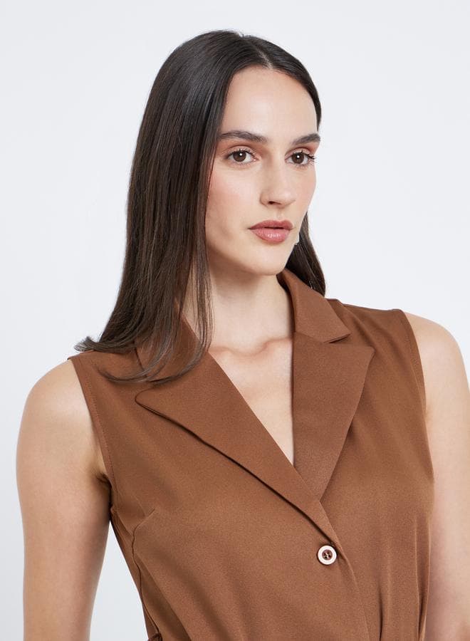 Styli Solid Notch Neck Waistcoat with Belt - Image 1