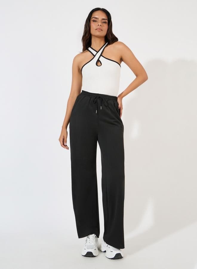 Solid Wide Leg Joggers with Drawstring Waistband - Image 1
