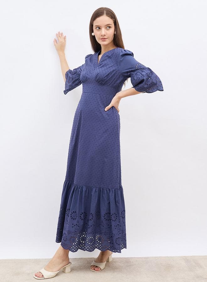 Schiffli Detail Ruffled Hem A-Line Maxi Dress - Image 1