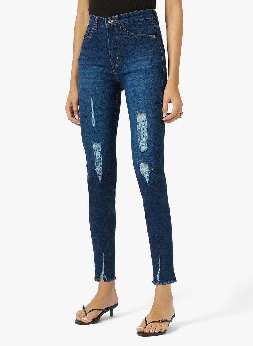 Ripped High Rise Skinny Jeans with Frayed Hem - Image 1